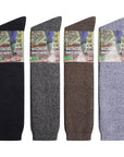 Mens 4 Pack Thermal Wool Blend Long Wellington Boot Socks - Assorted Colours (Blue, Black, Grey and Brown)