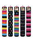 Ladies 5 Pack Wellington Boot Socks, Thermal - Hearts, Stars and Stripe Patterns
