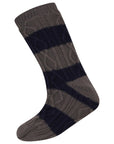 Mens Slipper Socks, Sherpa Lined with Anti Slip Grippers - Navy/Grey