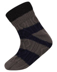Mens Slipper Socks, Sherpa Lined with Anti Slip Grippers - Navy/Grey