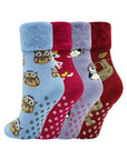 Ladies 4 Pack Super Soft Bed Socks, Fleece Lined Brushed Thermal - Animal Print