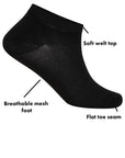 Ladies 6 Pack Bamboo Trainer Ankle Socks, Breathable Low Cut Ankle Trainer Sock - Black