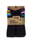Mens 12 Pack Bamboo Dress Socks, Calf Size, Anti Bacterial Socks - Black Socks with Colour Heel and Toe