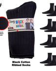 Kids 12 Pack Ribbed Cotton Rich Plain School Socks - Black