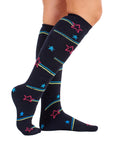 Ladies 5 Pack Wellington Boot Socks, Thermal - Hearts, Stars and Stripe Patterns