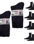 Kids 12 Pack Ribbed Cotton Rich Plain School Socks - Black