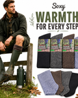 Mens 4 Pack Thermal Wool Blend Long Wellington Boot Socks - Assorted Colours (Blue, Black, Grey and Brown)