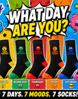 Kids 7 Pack Mood of the Week Novelty Socks - Black with Assorted Heel and Toes