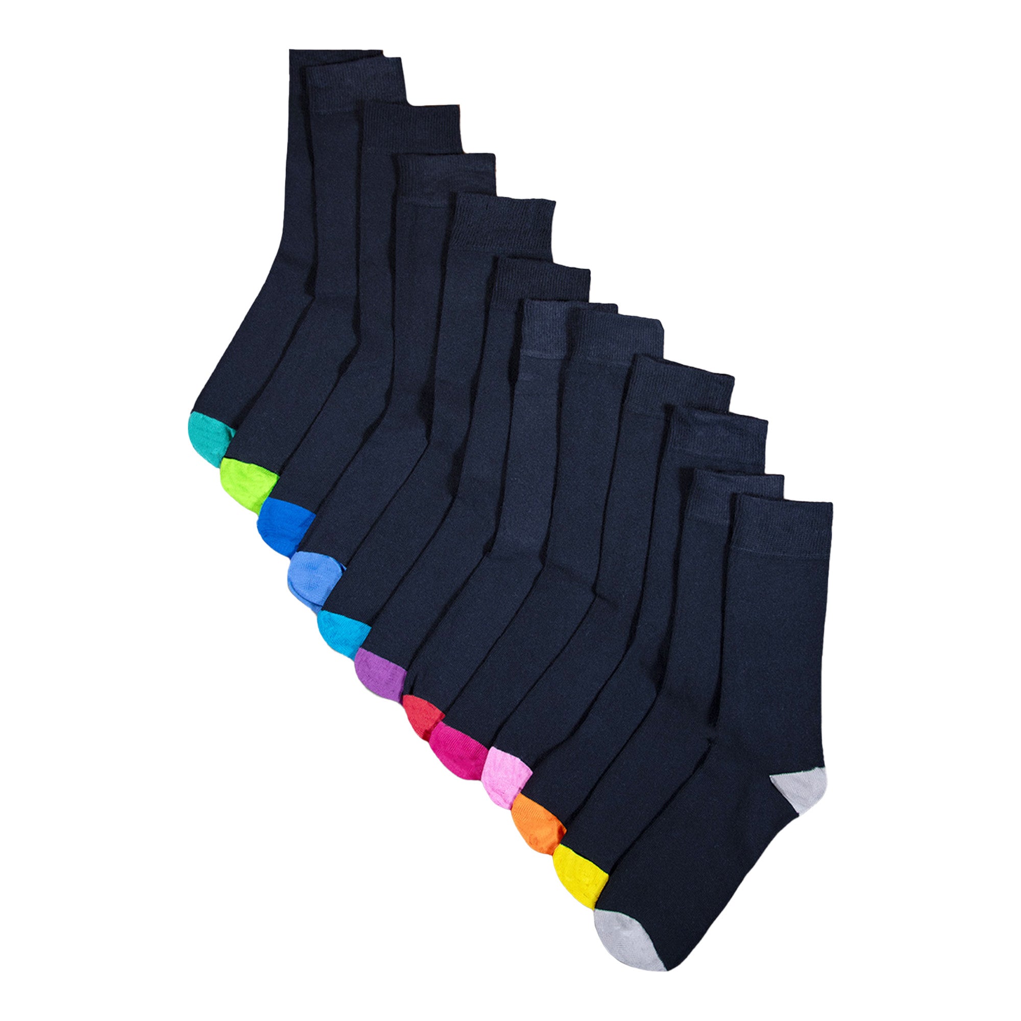 Mens 12 Pack Dress Coloured Heal & Toe Socks