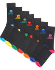 Kids 7 Pack Mood of the Week Novelty Socks - Black with Assorted Heel and Toes