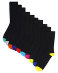 Kids 12 Pack Bamboo Socks, Anti Bacterial and Breathable - Black Socks with Colour Heel and Toe