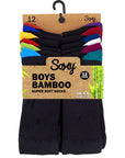 Kids 12 Pack Bamboo Socks, Anti Bacterial and Breathable - Black Socks with Colour Heel and Toe