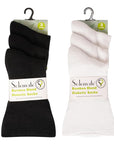 Ladies 6 Pack Extra Wide Bamboo Diabetic Sock - Black and White