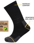 Mens 12 Pack Heavy Duty Work Socks, Safety/Steel Toe Boot Socks - Black