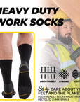 Mens 12 Pack Heavy Duty Work Socks, Safety/Steel Toe Boot Socks - Black