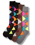 Mens 4 Pack Knee High Long Hose Argyle Socks - Assorted Colours