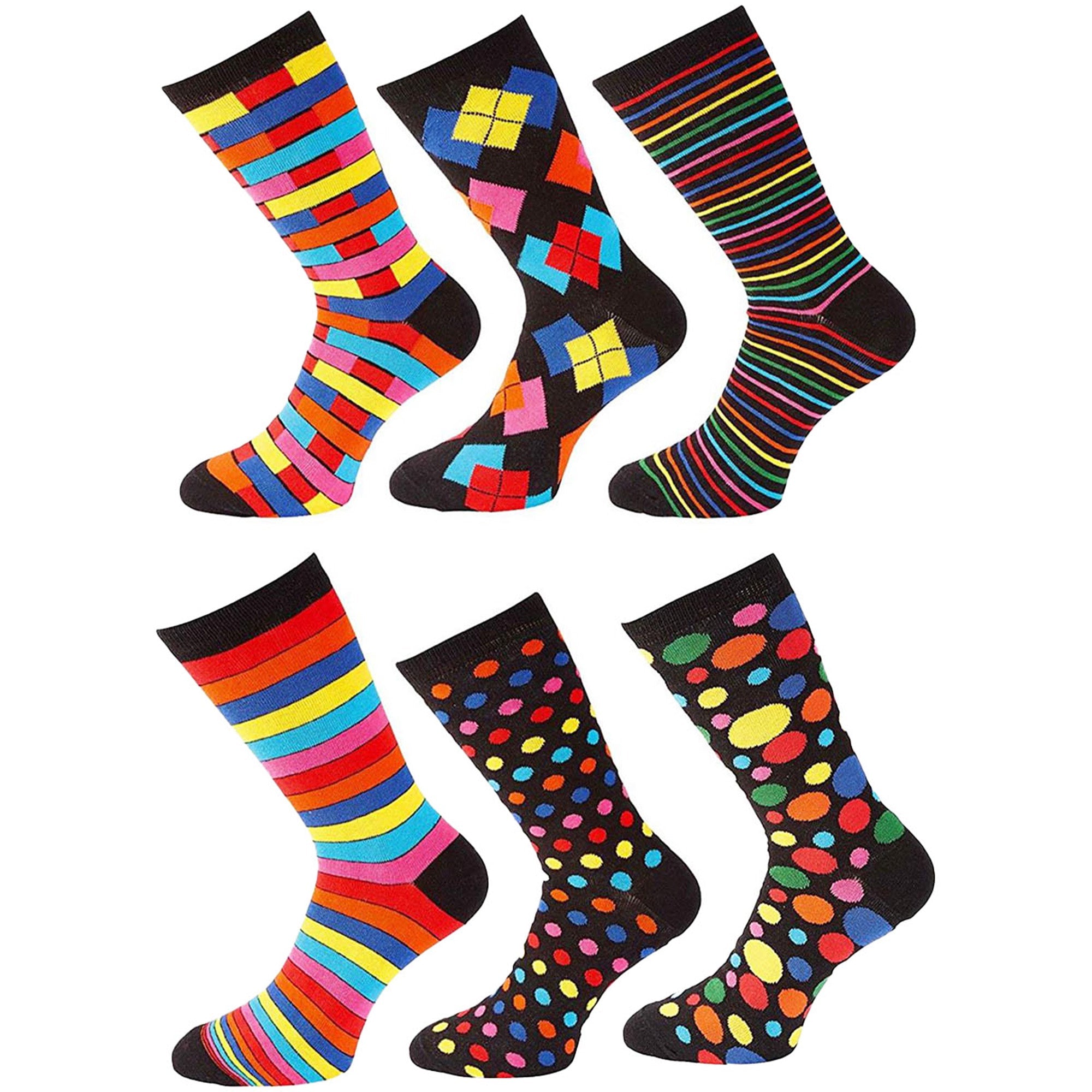 Mens 6 Pack Cotton Rich Bright Design Socks UK 6-11