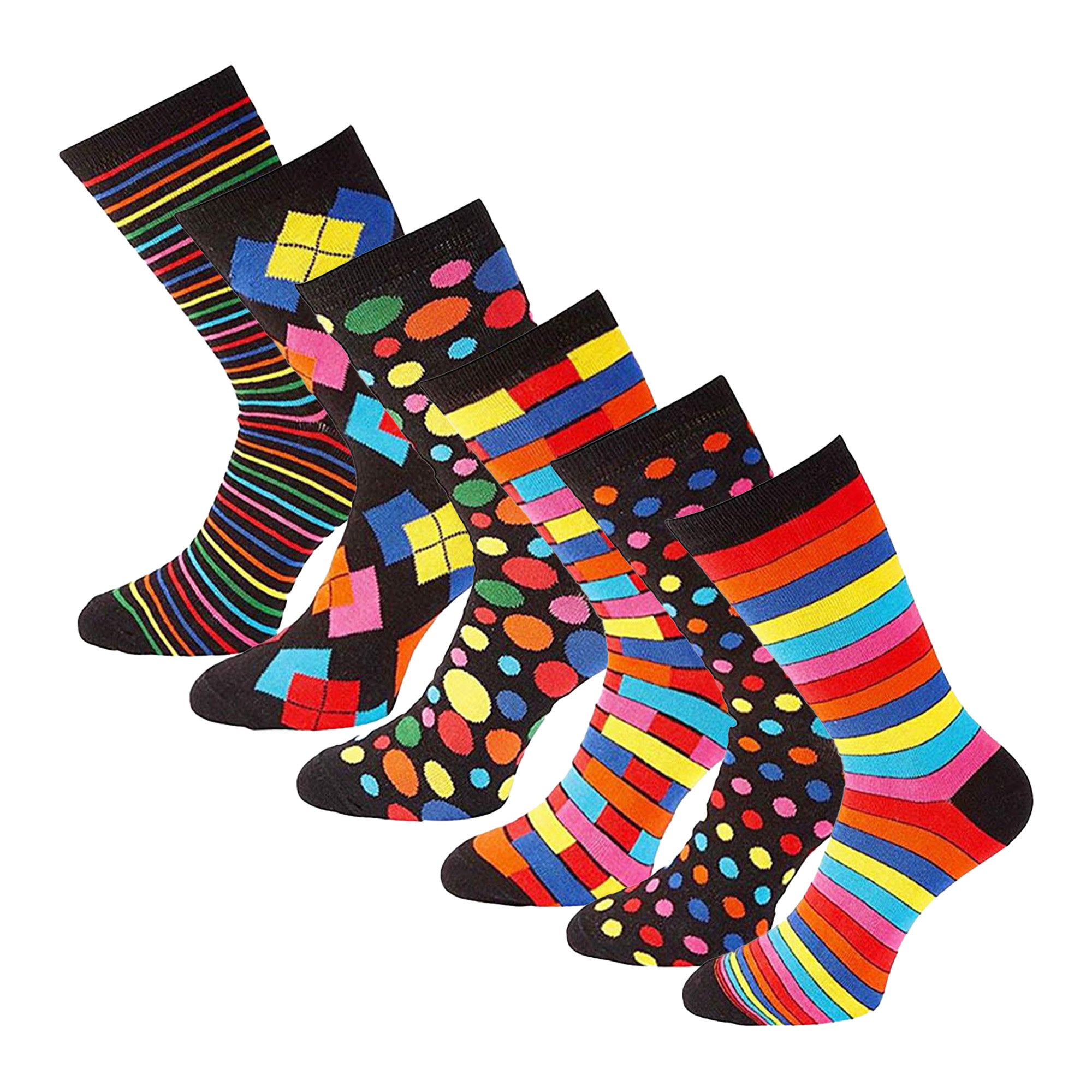 Mens 6 Pack Cotton Rich Bright Design Socks UK 6-11