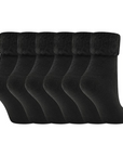 Ladies 6 Pack Bed Socks - Fleece Lined Brushed Thermal -Black