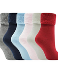 Ladies 6 Pack Bed Socks - Fleece Lined Brushed Thermal -Dark Assorted Colours