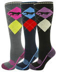 Ladies 3 Pack Equestrian Socks - Performance Riding Socks Horse Argyle Design - Walking, Country, Riding Boot Socks