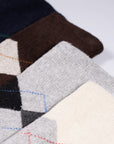 Mens 6 Pack Knee High Long Hose Argyle Socks - Assorted Colours (Greys, Brown and Creams)