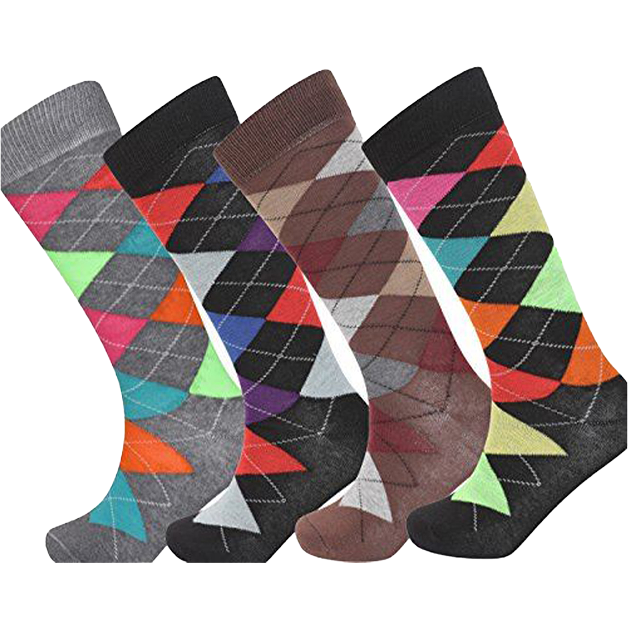Mens 4 Pack Knee High Long Hose Argyle Socks - Assorted Colours