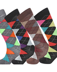 Mens 4 Pack Knee High Long Hose Argyle Socks - Assorted Colours