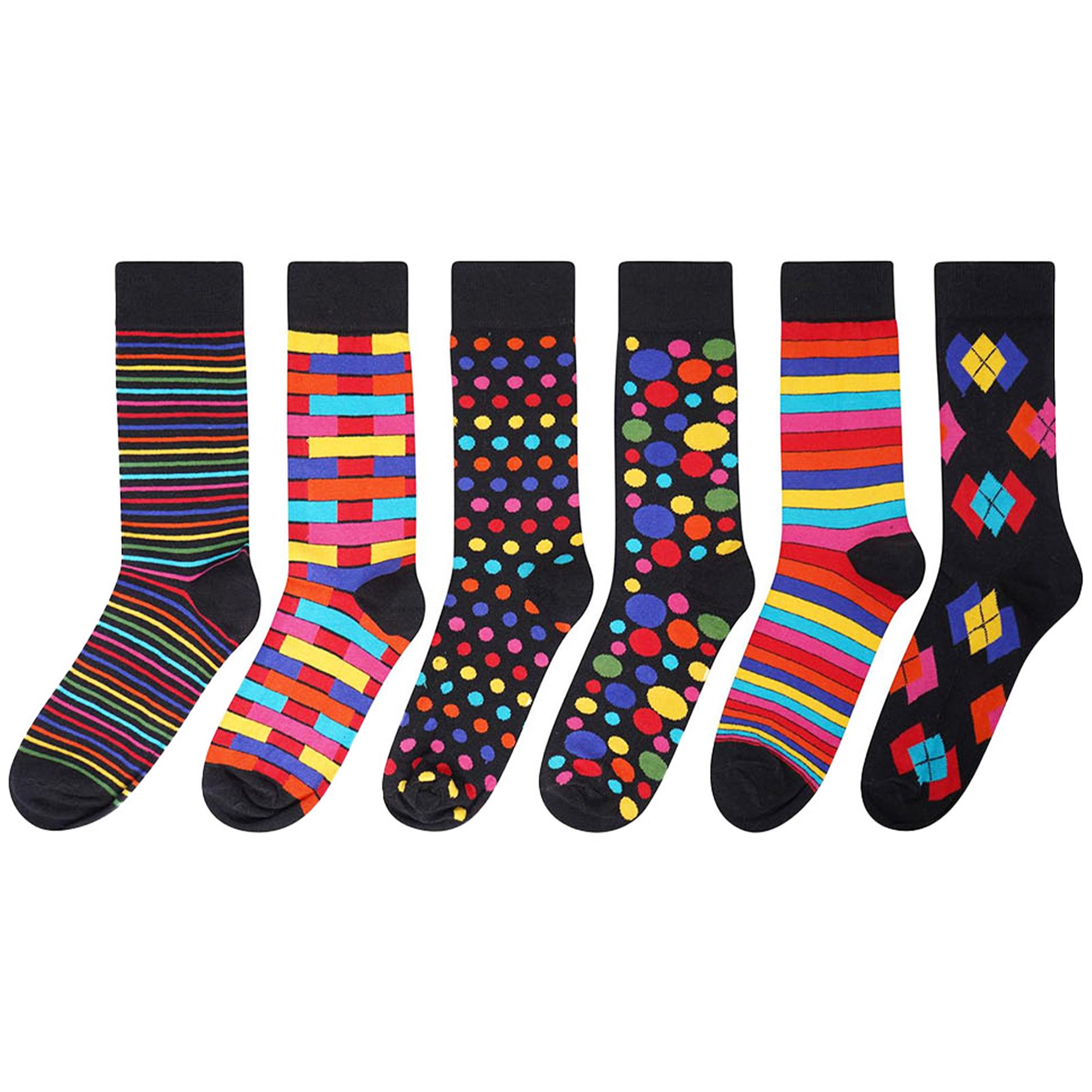 Mens 6 Pack Cotton Rich Bright Design Socks UK 6-11