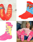 Ladies 6 Pack Mothers Day Mum Socks - Mum Themed Fun Designs - Combed Cotton Rich