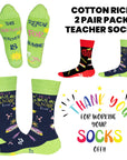 Ladies 2 Pack Teacher Designs Cotton Rich Socks - Size UK 4-6