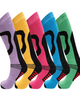 Ladies 5 Pack High Performance Thermal Ski Socks - Multicoloured