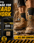 Mens 12 Pack Heavy Duty Work Socks, Safety/Steel Toe Boot Socks - Black