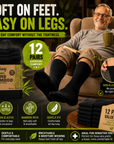 Mens 12 Pack Bamboo Socks, Mid Calf, Anti Bacterial, Non Elastic Socks - Black