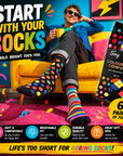 Mens 6 Pack Cotton Rich Bright Design Socks UK 6-11