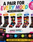 Mens 6 Pack Cotton Rich Bright Design Socks UK 6-11