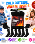 Kids 6 Pack Thick Brushed Thermal Socks - Black