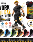 Mens 6 Pack Bamboo Ankle Work Socks, Anti Sweat Breathable, Suitable for Diabetics - Black Socks with Assorted Colour Trims