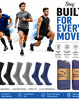 Mens 6 Pack Bamboo Sport Socks, Calf Size, Anti Bacterial Socks - Assorted Colours