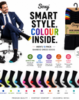 Mens 12 Pack Bamboo Dress Socks, Calf Size, Anti Bacterial Socks - Black Socks with Colour Heel and Toe