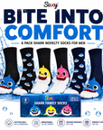 Mens 6 Pack Novelty Socks Cotton Rich Family Gift - Shark Design
