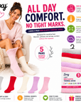 Ladies 5 Pack Non Elastic, Thermal Socks - Assorted Colours and Black