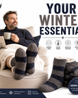 Mens Slipper Socks, Sherpa Lined with Anti Slip Grippers - Navy/Grey