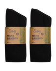Mens 6 Pack Bamboo Sport Socks, Calf Size, Anti Bacterial Socks - Black