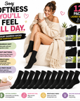 Ladies 12 Pack Bamboo Socks - Super Soft Anti Bacterial Socks - Black