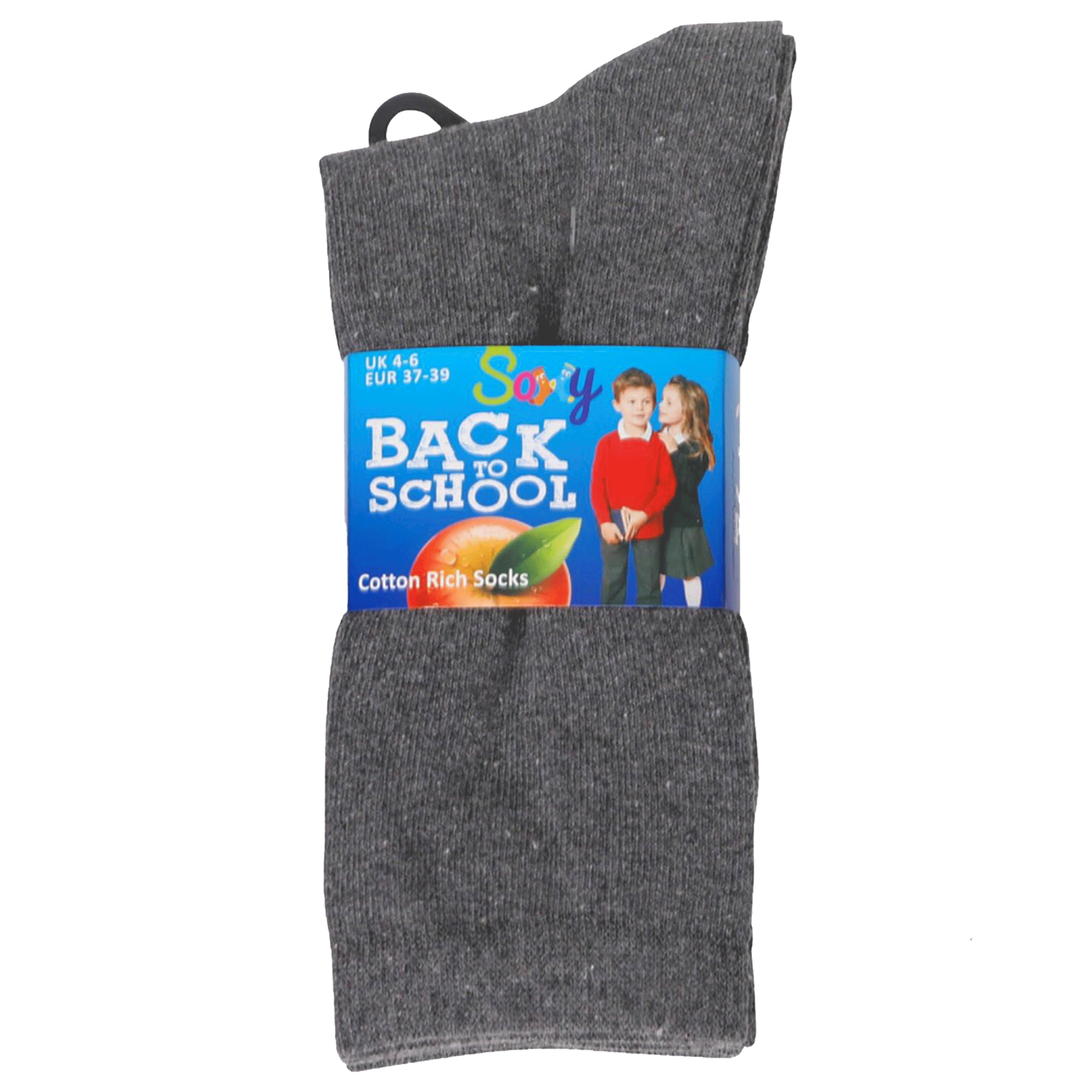 Kids 12 Pack Ankle Cotton Rich Plain School Socks - Grey