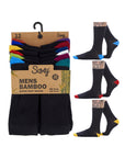 Mens Bamboo Dress Socks, Calf Size, Anti Bacterial Socks - Black Socks with Colour Heel and Toe (12 Pack)