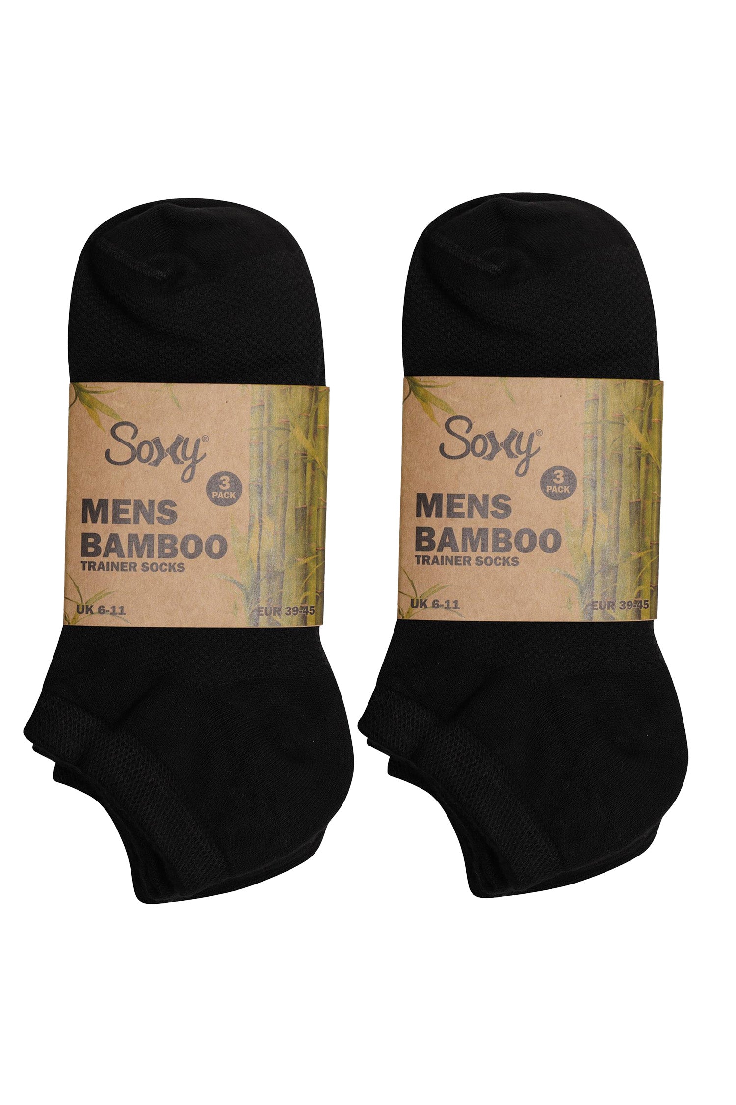 Mens 6 Pack Bamboo Trainer Ankle Socks, Breathable Low Cut Ankle Trainer Sock - Black