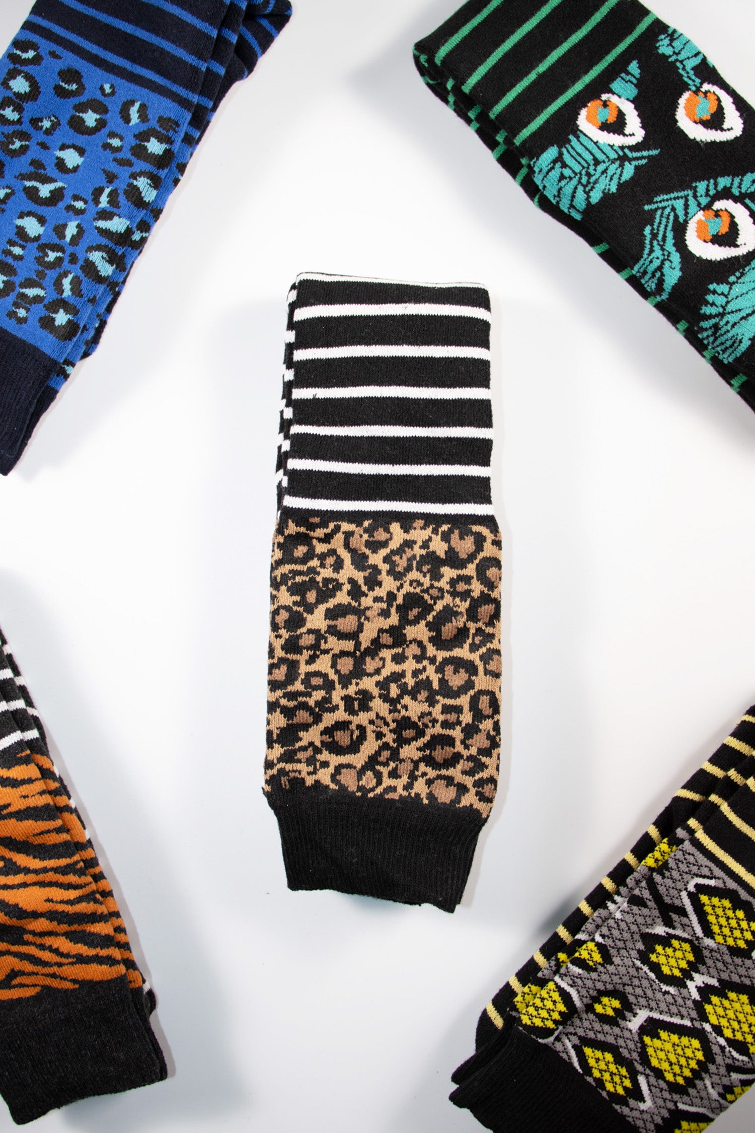 Ladies 5 Pack Wellington Boot Socks - Animal Skin Stripe Designs