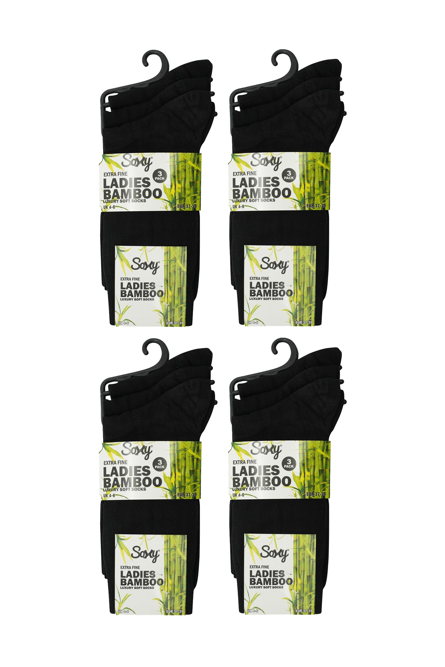 Ladies 12 Pack Bamboo Socks - Super Soft Anti Bacterial Socks - Black